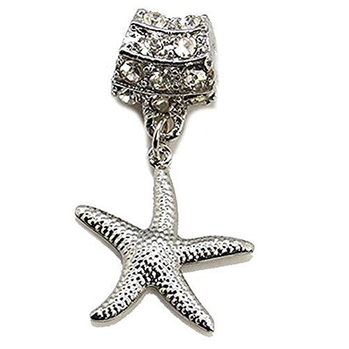 Star Fish Dangle with  Crystals Charm European Bead Compatible for Most European Snake Chain Bracelet - Sexy Sparkles Fashion Jewelry - 1