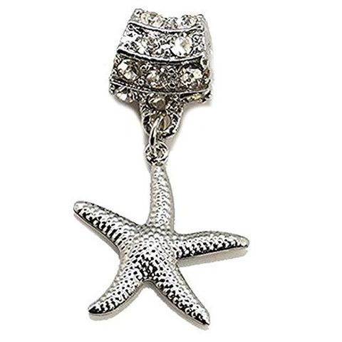 Star Fish Dangle with  Crystals Charm European Bead Compatible for Most European Snake Chain Bracelet - Sexy Sparkles Fashion Jewelry - 1