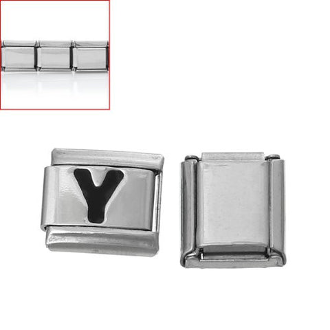 Italian Charm Bracelet Link Square Silver Tone Alphabet Letter (Y) - Sexy Sparkles Fashion Jewelry - 3