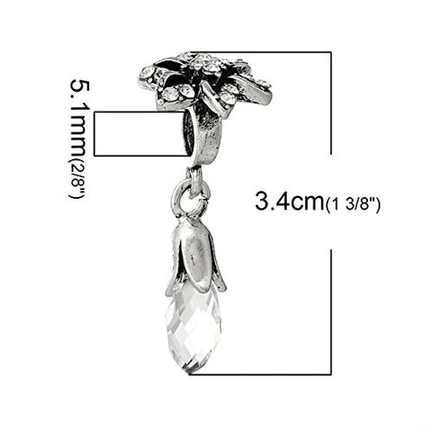 Clear Flower w/ Teardrop  Crystal Bead Compatible for Most European Snake Chain Bracelet - Sexy Sparkles Fashion Jewelry - 3