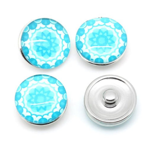 White & Blue Flower Design Glass Chunk Charm Button Fits Chunk Bracelet 18mm for Noosa Style Bracelet - Sexy Sparkles Fashion Jewelry - 3