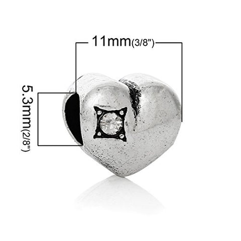 Heart w/ Clear  Crystal Bead Compatible for Most European Snake Chain Bracelet - Sexy Sparkles Fashion Jewelry - 3