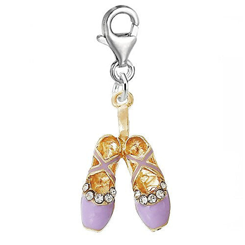Mauve Ballerina Ballet Shoes Clip on Pendant for European Charm Jewelry with Lobster Clasp - Sexy Sparkles Fashion Jewelry