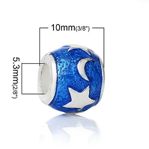 Stars and Moon Design on Blue Enamel Charm European Bead Compatible for Most European Snake Chain Bracelet - Sexy Sparkles Fashion Jewelry - 3