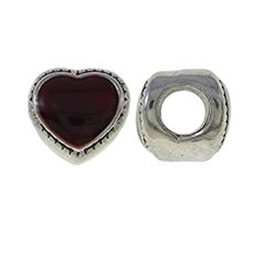 Enamel Heart European Bead Compatible for Most European Snake Chain Bracelet (Red)