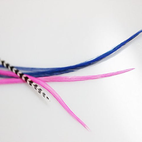 Five Genuine 7-11 Beautiful Long Thin Royal Blue & Hot Pink with Grizzly Feathers for Hair Extension! - Sexy Sparkles Fashion Jewelry - 4