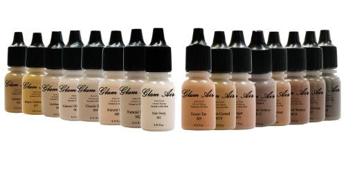 Set of 16 Shades of Glam Air Matte Airbrush Makeup Foundation Water Based Long Lasting 0.25oz Bottles (Great for Normal to Oily Skin) - Sexy Sparkles Fashion Jewelry - 1