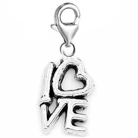Clip on Love Dangle Charm Pendant for European Clip on Charm Jewelry w/ Lobster Clasp - Sexy Sparkles Fashion Jewelry - 1