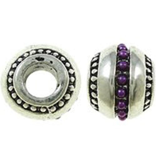 Round Purple Acrylic Pearl Design Charms Silver Tone Bead European Bead Compatible for Most European Snake Chain Bracelet