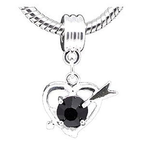 Black Rhinestone Cupid Heart Dangle for Snake Chain Charm Bracelet - Sexy Sparkles Fashion Jewelry - 1
