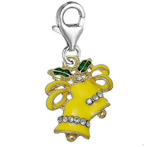 Christmas Jingle Bells Clip on Lobster Clasp Pendant Charm for Bracelet or Necklace