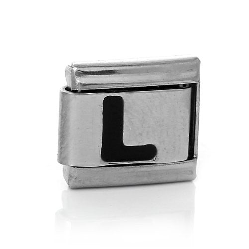 Italian Charm Bracelet Link Square Silver Tone Alphabet Letter (L) - Sexy Sparkles Fashion Jewelry - 1