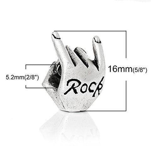 Rock Carved Hand Charm Bead Silver Tone Compatible for Most European Snake Chain Bracelet - Sexy Sparkles Fashion Jewelry - 2