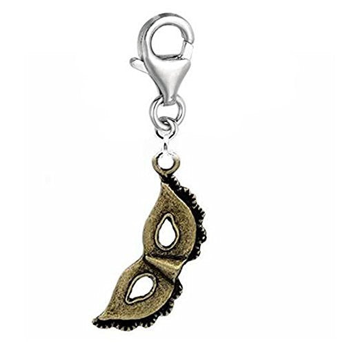 Clip on Mask Charm Pendant for European Jewelry w/ Lobster Clasp