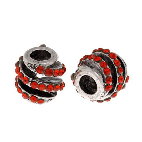 Spiral Design W/crystals Charm Spacer Bead For Snake Chain Bracelet (Red) - Sexy Sparkles Fashion Jewelry - 1
