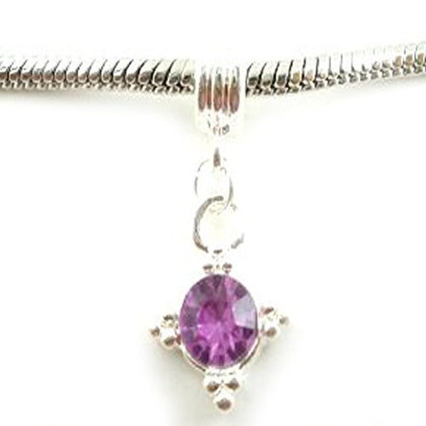 Purple  Rhinestone Dangle European Style For Snake Chain Charm Bracelet - Sexy Sparkles Fashion Jewelry - 1