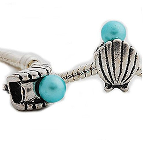 Sea Shell with Blue  Pearl Charm Spacer Beads for Snake Chain Charm Bracelet