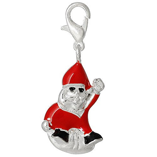 3D Enamel Red Christmas Santa Claus Clip On Charm Pendant for European Charm Jewelry w/ Lobster Clasp