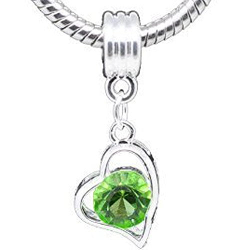 Green  Rhinestone Heart Dangle Charm European Bead Compatible for Most European Snake Chain Bracelet - Sexy Sparkles Fashion Jewelry - 1