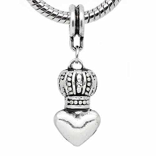 Crown on Heart European Bead Compatible for Most European Snake Chain Bracelet