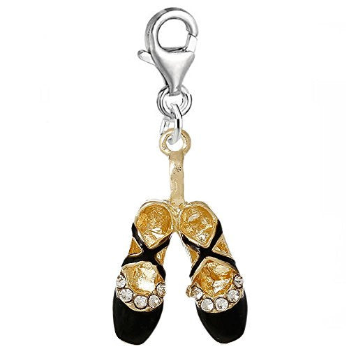 Black Ballerina Ballet Shoes Clip on Pendant for European Charm Jewelry with Lobster Clasp - Sexy Sparkles Fashion Jewelry
