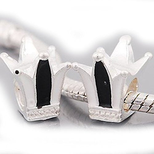 Black and White Enamel Crown Charm European Bead Compatible for Most European Snake Chain Bracelet - Sexy Sparkles Fashion Jewelry