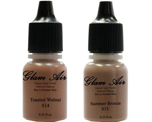 Airbrush Makeup Foundation Satin S14 Toasted Walnut and S15 Summer Bronze Water-based Makeup Lasting All Day 0.25 Oz Bottle By Glam Air - Sexy Sparkles Fashion Jewelry - 1