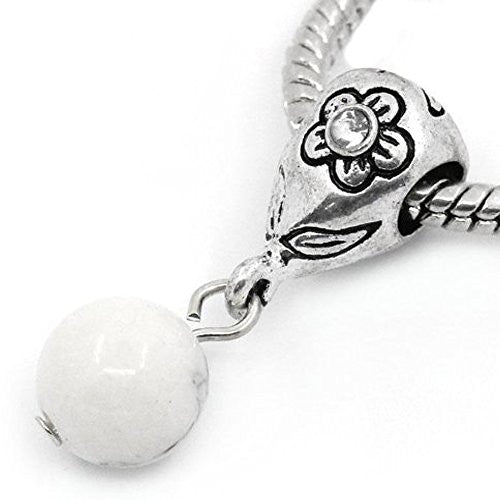 White Dangle Ball With  Rhinestones Bead Spacer For Snake Chain Charm Bracelet - Sexy Sparkles Fashion Jewelry - 1