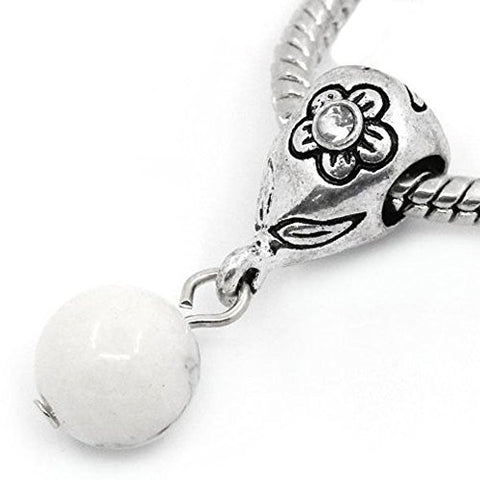 White Dangle Ball With  Rhinestones Bead Spacer For Snake Chain Charm Bracelet - Sexy Sparkles Fashion Jewelry - 1