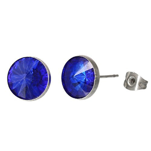September Birthstone Stainless Steel Post Stud Earrings with  Rhinestone - Sexy Sparkles Fashion Jewelry - 1