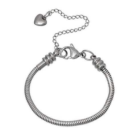 6" European Style Stainless Steel Snake Chain Charm Bracelet with Heart Lobster Clasp - Sexy Sparkles Fashion Jewelry - 1