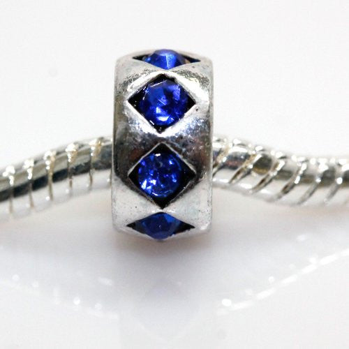 Electric Blue  Rhinestone Crystals European Bead Compatible for Most European Snake Chain Bracelet - Sexy Sparkles Fashion Jewelry - 1