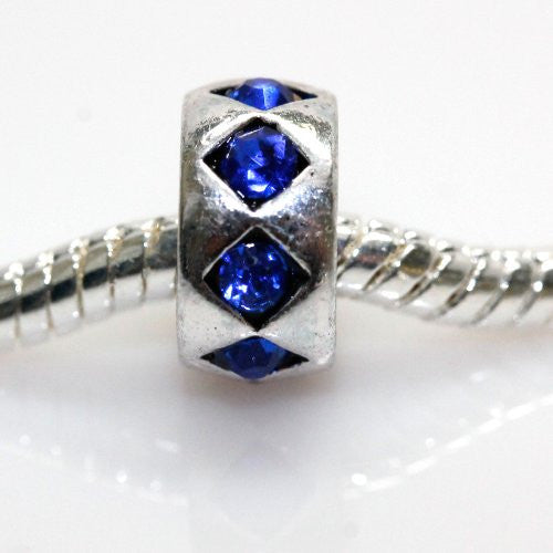 Electric Blue  Rhinestone Crystals European Bead Compatible for Most European Snake Chain Bracelet