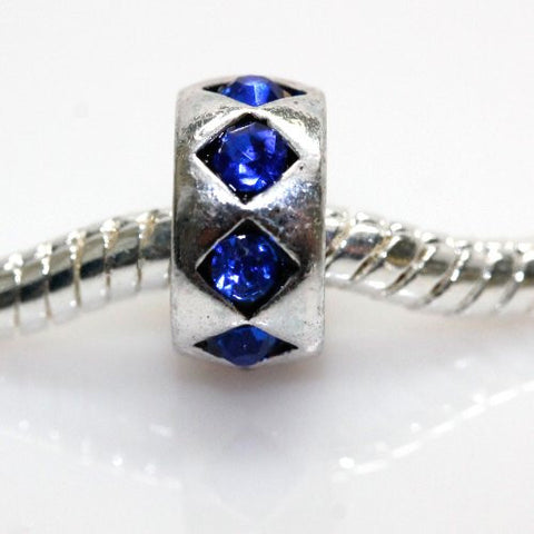 Electric Blue  Rhinestone Crystals European Bead Compatible for Most European Snake Chain Bracelet - Sexy Sparkles Fashion Jewelry - 1