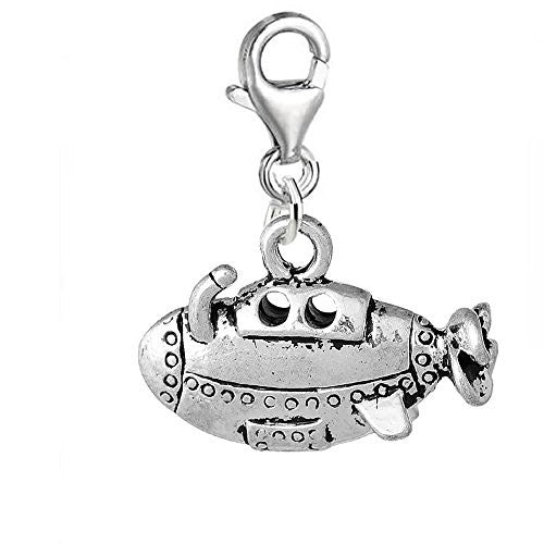 Clip on Submarine Ship Charm Pendant for Bracelet or Necklaces