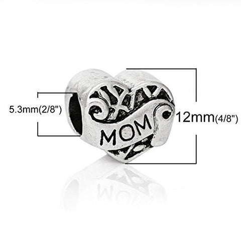 Family Heart Bead Compatible for Most European Snake Chain Bracelet  (Mom) - Sexy Sparkles Fashion Jewelry - 3