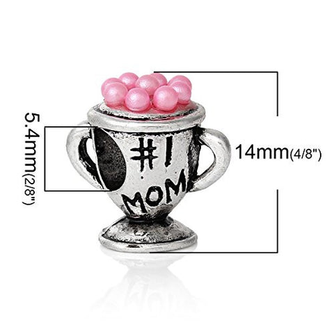 Mothers Day #1 Mom Trohy Charm With Pink Beads for snake chain charm Bracelet - Sexy Sparkles Fashion Jewelry - 3