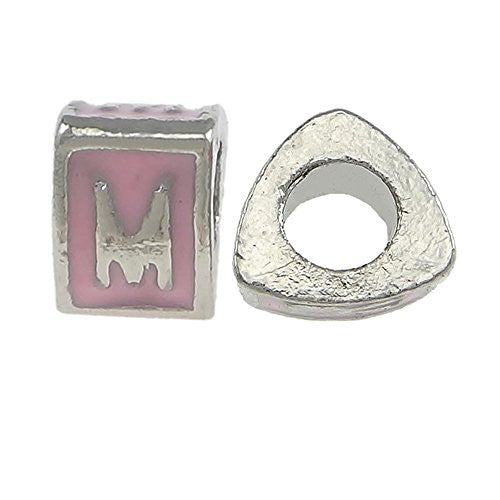 "M" LetterTriangle Charm Beads Pink Spacer for Snake Chain Charm Bracelet
