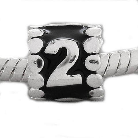 Black Enamel Number Charm Bead  "2" European Bead Compatible for Most European Snake Chain Charm Bracelets - Sexy Sparkles Fashion Jewelry - 4