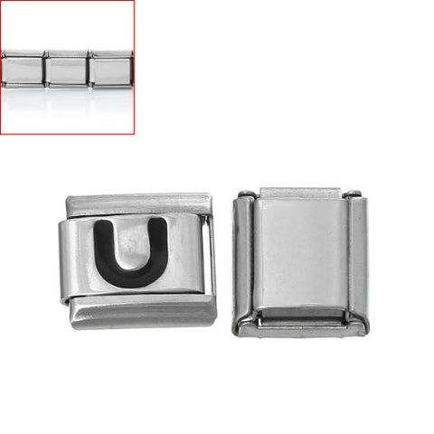 Italian Charm Bracelet Link Square Silver Tone Alphabet Letter (U) - Sexy Sparkles Fashion Jewelry - 3