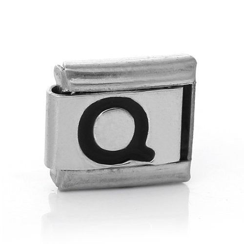 Italian Charm Bracelet Link Square Silver Tone Alphabet Letter (Q)