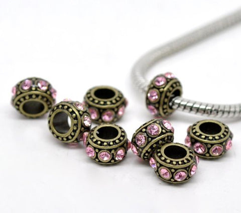 Gold Tone With Pink Rhinestones charm for European Snake chain charm bracelet - Sexy Sparkles Fashion Jewelry - 2