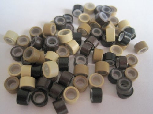 100 PCS 5mm Mixed Silicone Lined Micro Links Rings Beads for Installation for Feather and Hair Extensions