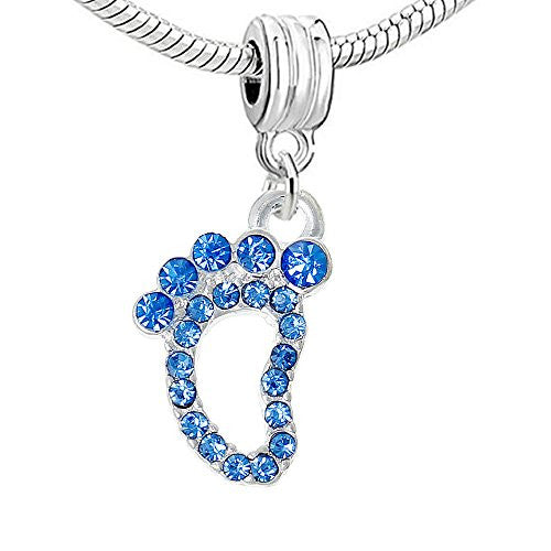 Blue Baby Boy Feet European Bead Compatible for Most European Snake Chain Bracelet