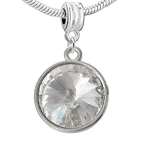 European Charm Pendants Round Silver Tone Black Rhinestone Faceted