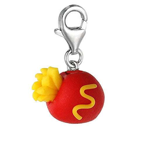 French Fries Clip On Polymer Clay Pendant for European Charm Jewelry w/ Lobster Clasp