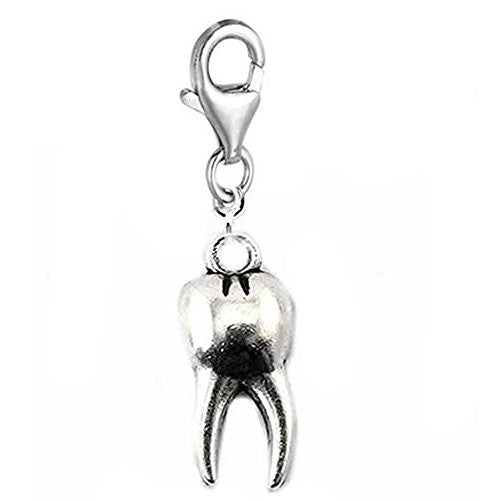 Clip on Tooth Dangle Charm Pendant for European Clip on Charm Jewelry w/ Lobster Clasp