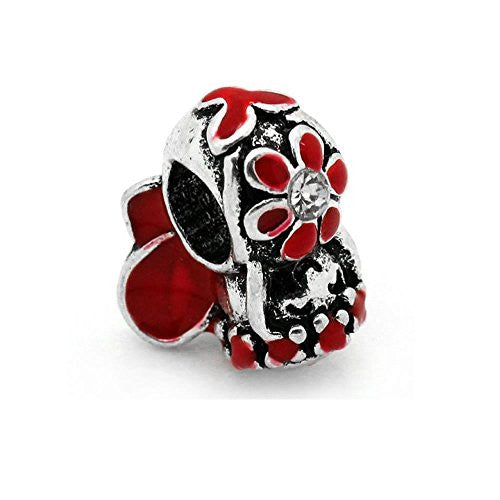 Red Flower Fairy Charm European Bead Compatible for Most European Snake Chain Bracelet
