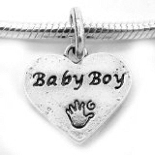 Baby Boy on Heart with Hand Print Dangle Bead For snake charm Bracelet - Sexy Sparkles Fashion Jewelry