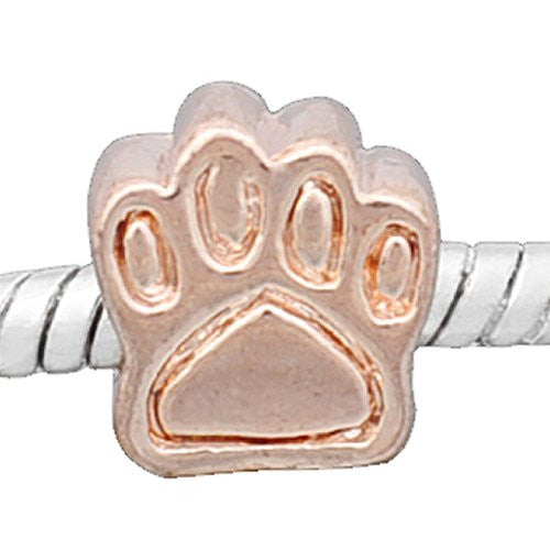 Dog Paw Rose Gold Plated Base Charm European Bead Compatible for Most European Snake Chain Bracelet